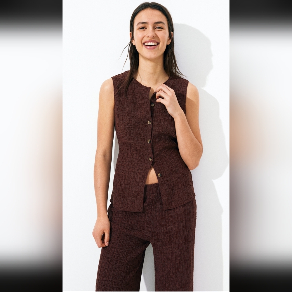 NWT H&M Textured Jersey Vest Tank W/ Button Front Size S